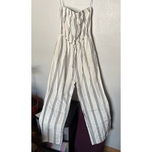 Goa Beachwear by Japna White and Blue Striped Jumpsuit